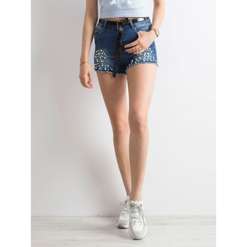 BASIC Dámske tmavo modré šortky s perličkami JMP-SN-PM5528.17P-blue 19389399