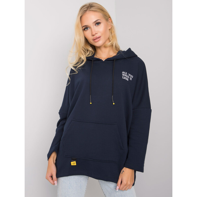 RELEVANCE Tmavomodrá mikina s výšivkou All You Need Is Less RV-BL-7098 57948239