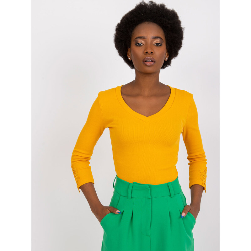 RUE PARIS Svetlo oranžové rebrované tričko Alissia s čipkou na 57949567