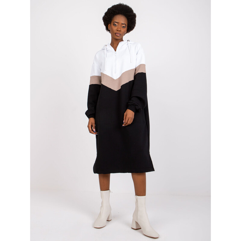 RUE PARIS Čierno-biele midi mikinové šaty s kapucňou RV-SK-7462.00 57949731