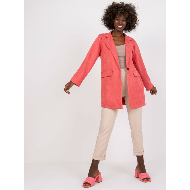 ITALY MODA Ružové semišové sako DHJ-MA-15286.88-pink 57949777