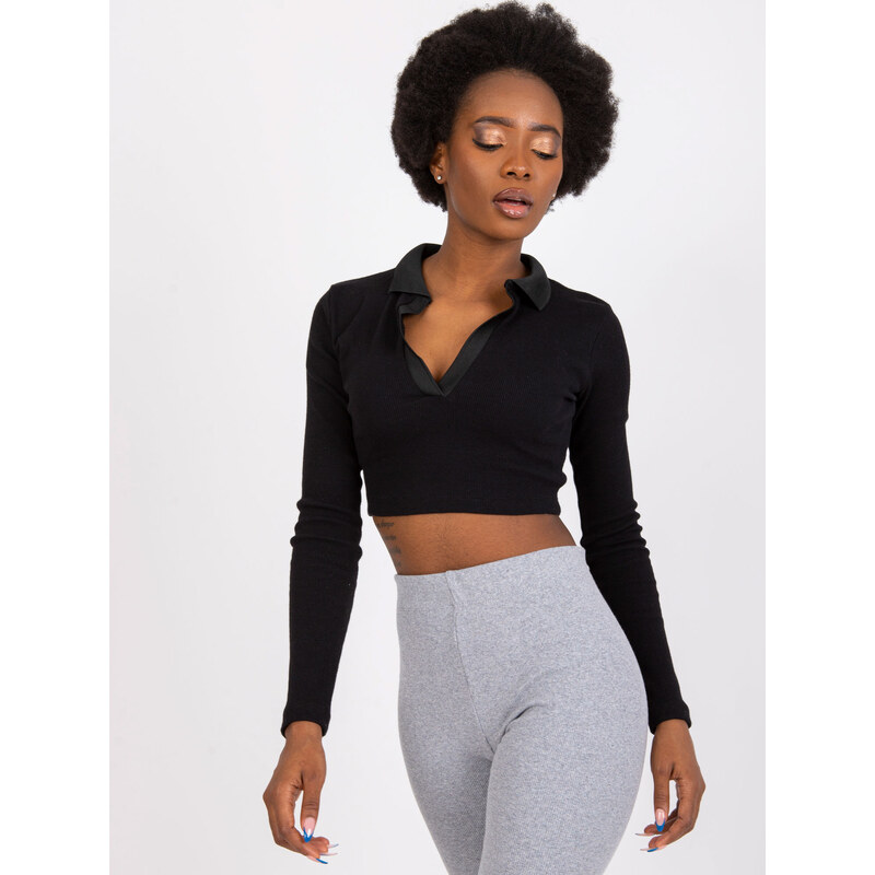 RUE PARIS Čierny crop top s dlhým rukávom RV-BZ-7563.02-black 57949876
