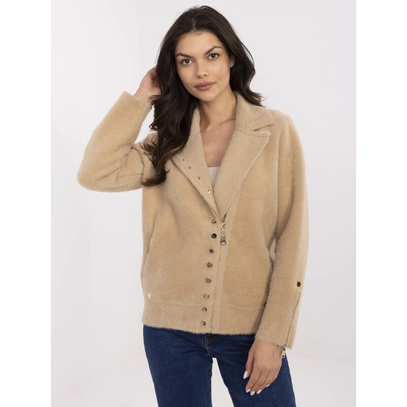 BASIC Béžový dámsky vlnený krátky kabát MBM-KR-L176.87-beige 63233072