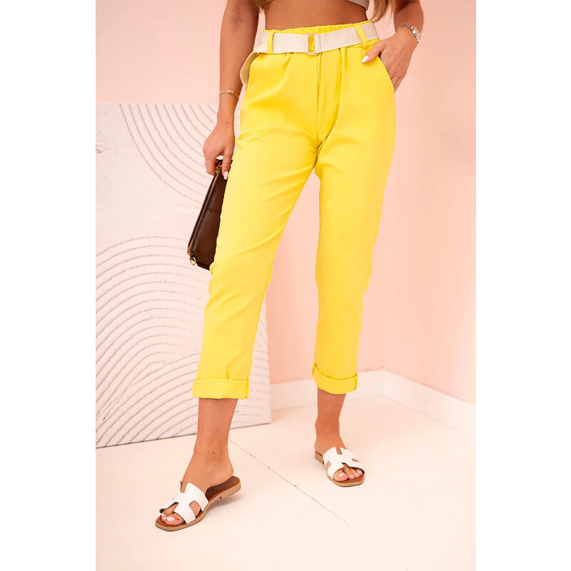 K-Fashion Dámske viskózové nohavice s opaskom a rozšírenými nohavicami 63123378