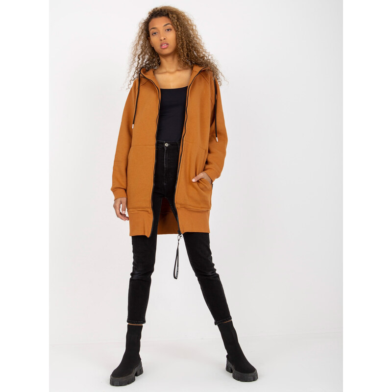 RUE PARIS Svetlohnedá dlhá mikina s kapucňou -AP-BL-AP-3004.32-light 57950884