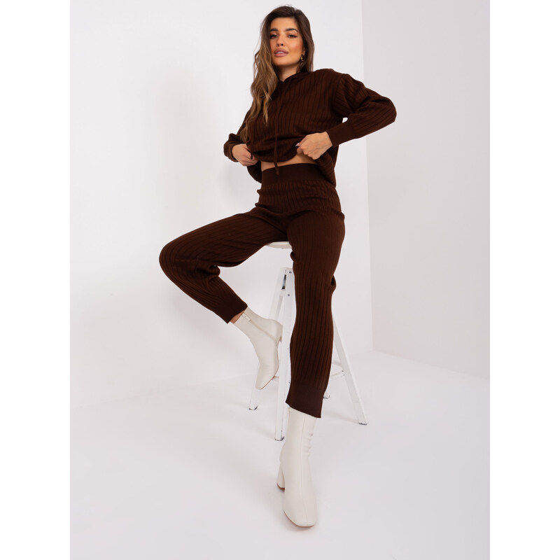 BASIC Tmavohnedá rebrovaná súprava s kapucňou -BA-KMPL-2211.13P-dark 46622628
