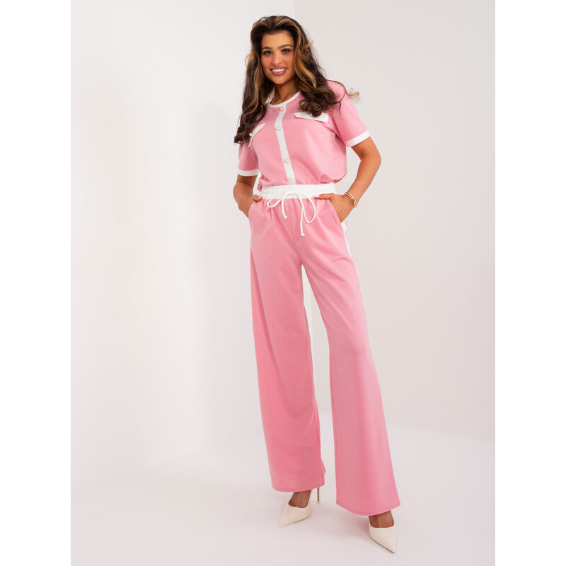 BASIC Ružové široké látkové nohavice s postranným pruhom LK-SP-509611 52672586