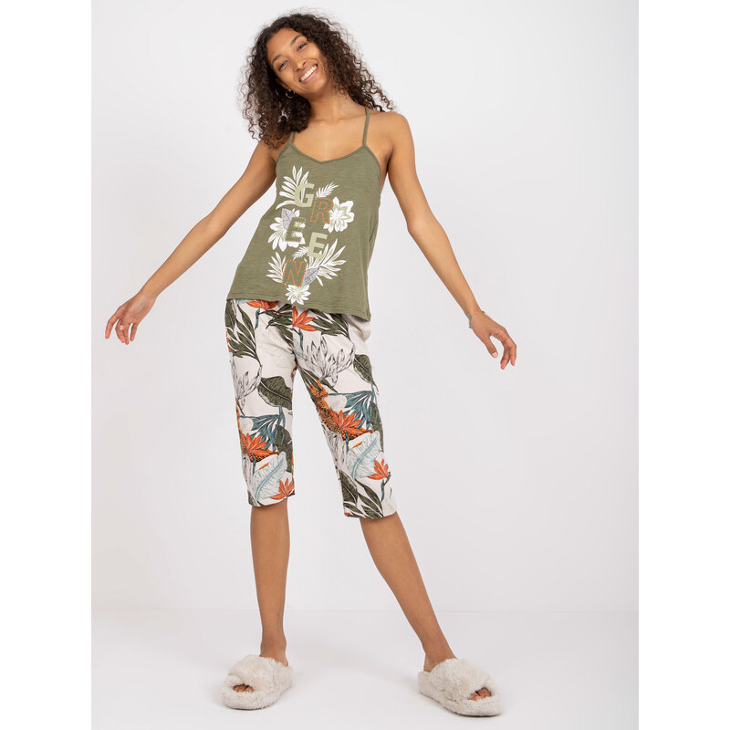 BASIC Khaki krátke pyžamo -BR-KMPL-9057-khaki 32777349