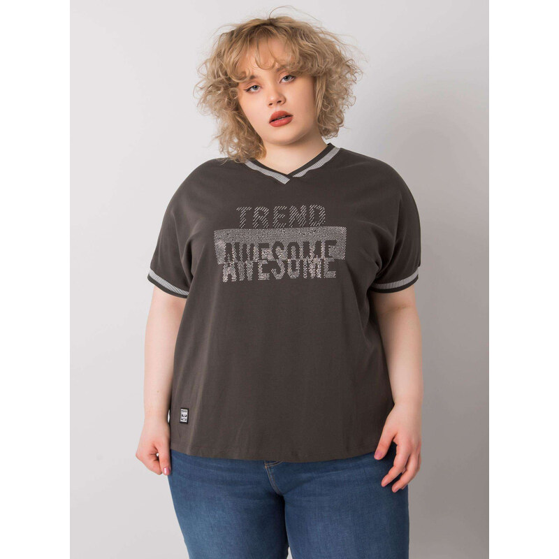 RELEVANCE Khaki dámske tričko s kamienkami RV-BZ-6496.32P-khaki 57947740