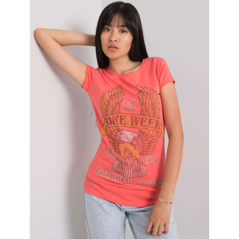 BASIC Červené dámske tričko s kamienkami EM-TS-ES-21-533.16-coral 24927577