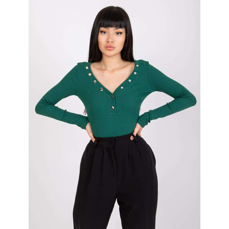 RUE PARIS Tmavozelené dámske tričko s výstrihom RV-BZ-7439.18-dark 57949150