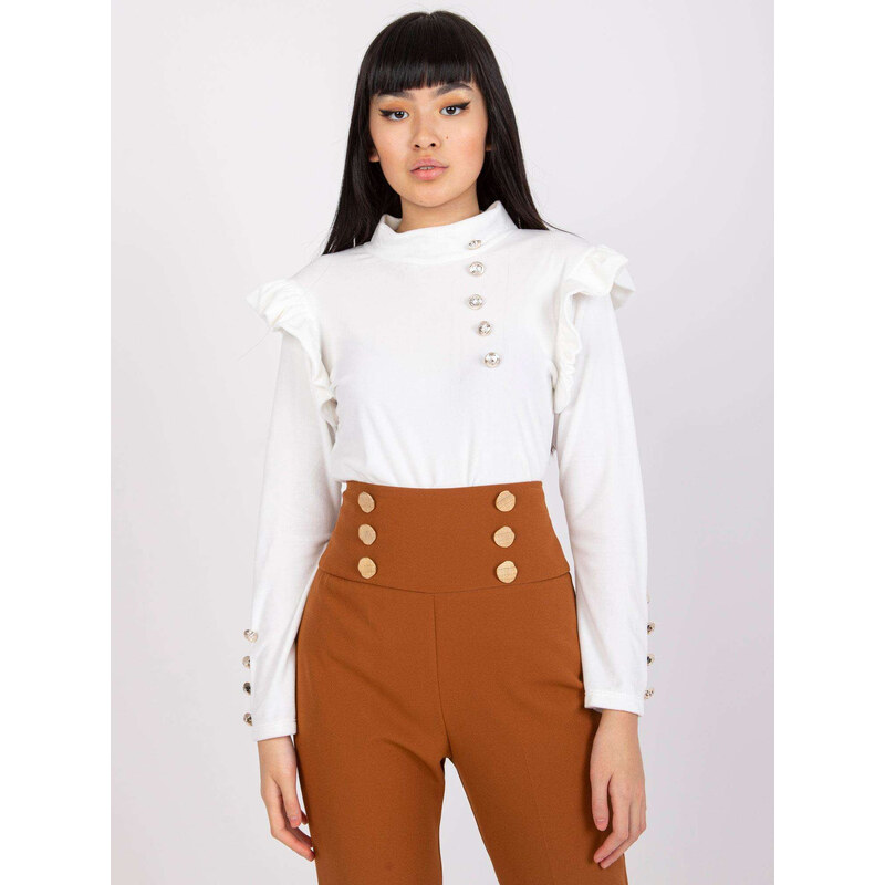 ITALY MODA Biele dámske velúrové tričko s volánikmi DHJ-BZ-6533A.44P 57949158