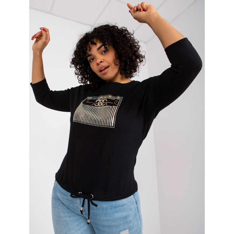RELEVANCE Čierne tričko Rosie so zlatou aplikáciou a kamienkami -RV-BZ 57949612
