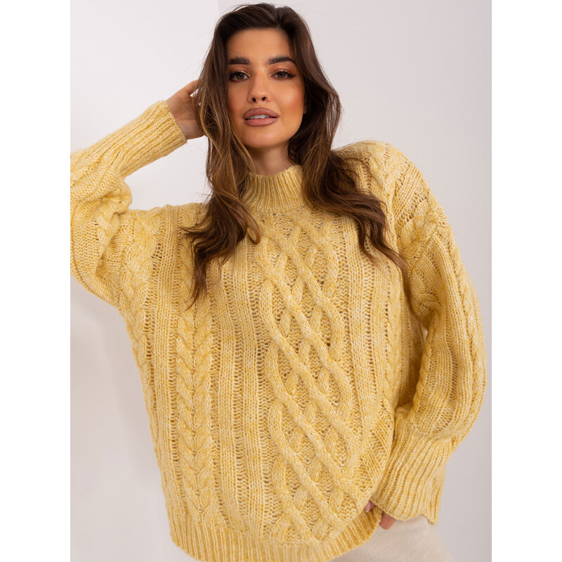 ITALY MODA Svetložltý pletený sveter -AT-SW-2363-2.30-light yellow 57953622