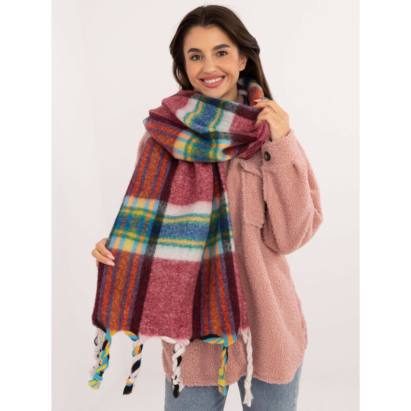 ITALY MODA Vínový károvaný teplý šál -AT-SZ-231501.03X-bordeaux 57956477