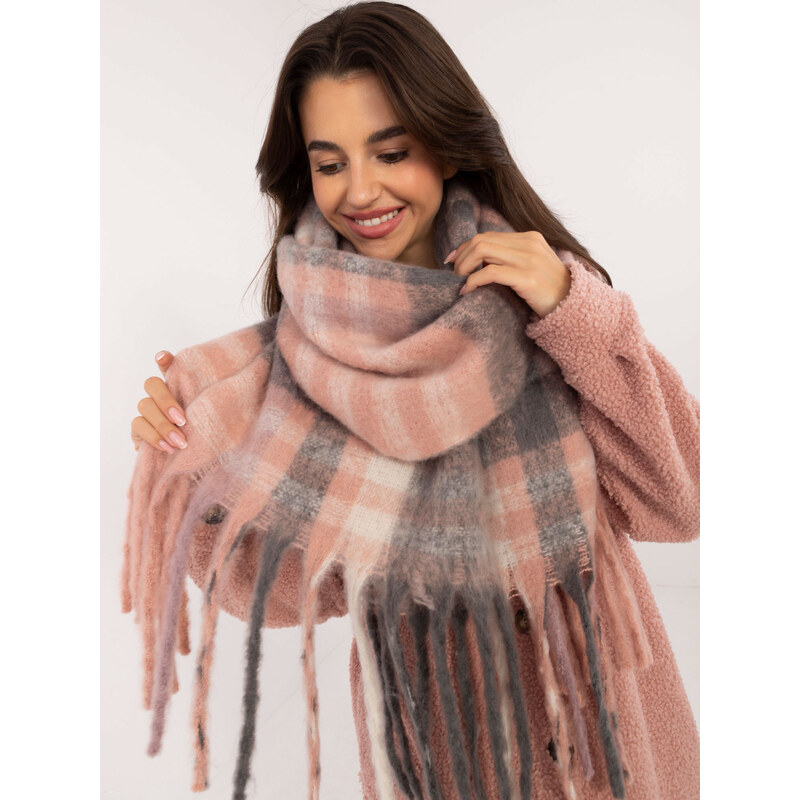 ITALY MODA Sivo-pudrový károvaný šál -AT-SZ-231301.49-grey-pink 57956478