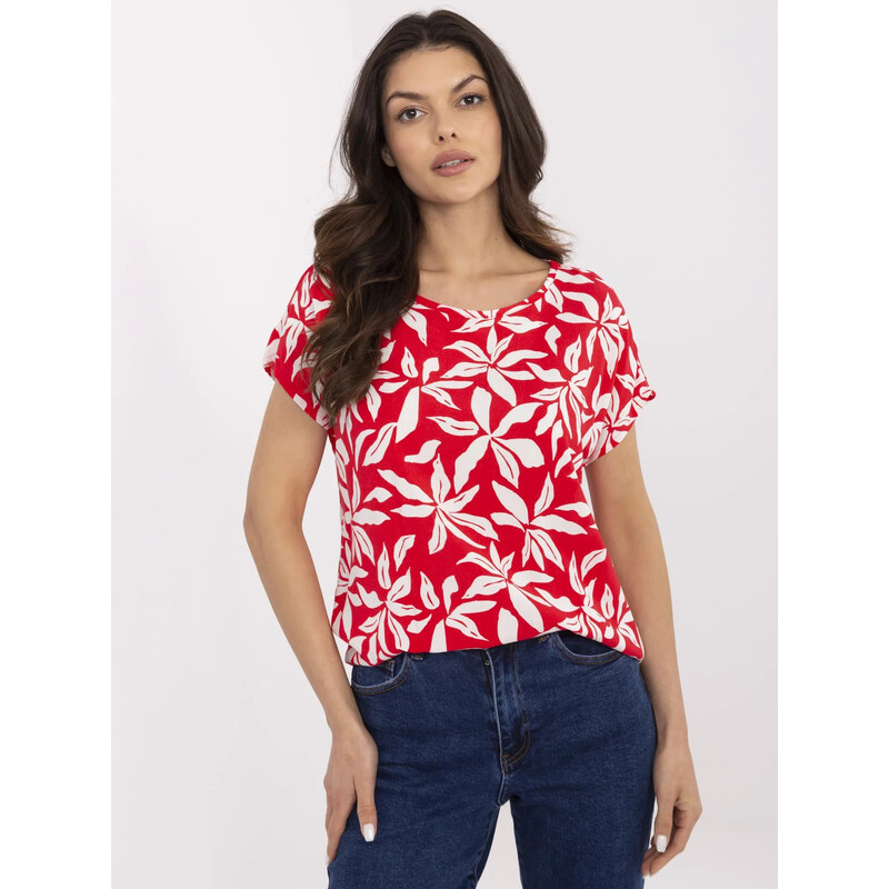 SUBLEVEL Červené dámské vzorované tričko z viskózy D73771M10978X-koral 63233067