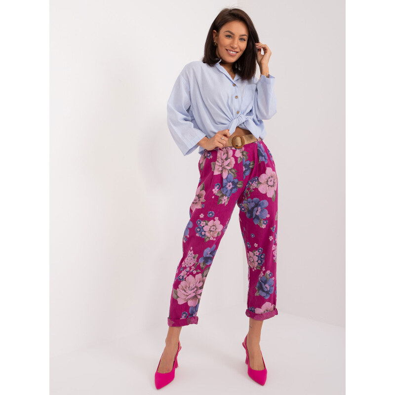 Dámske nohavice DHJ SP 1365.89 Fialové s kvetmi - FPrice 63135595