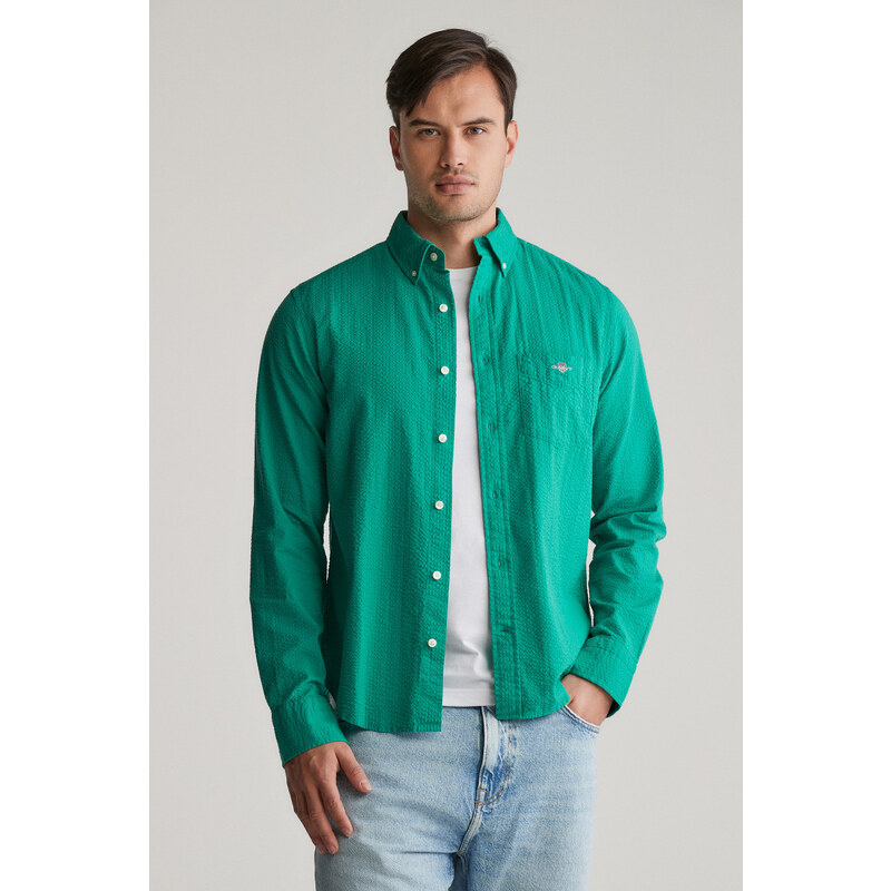 KOŠEĽA GANT REG SOLID SEERSUCKER SHIRT DEEP GREEN 63136130