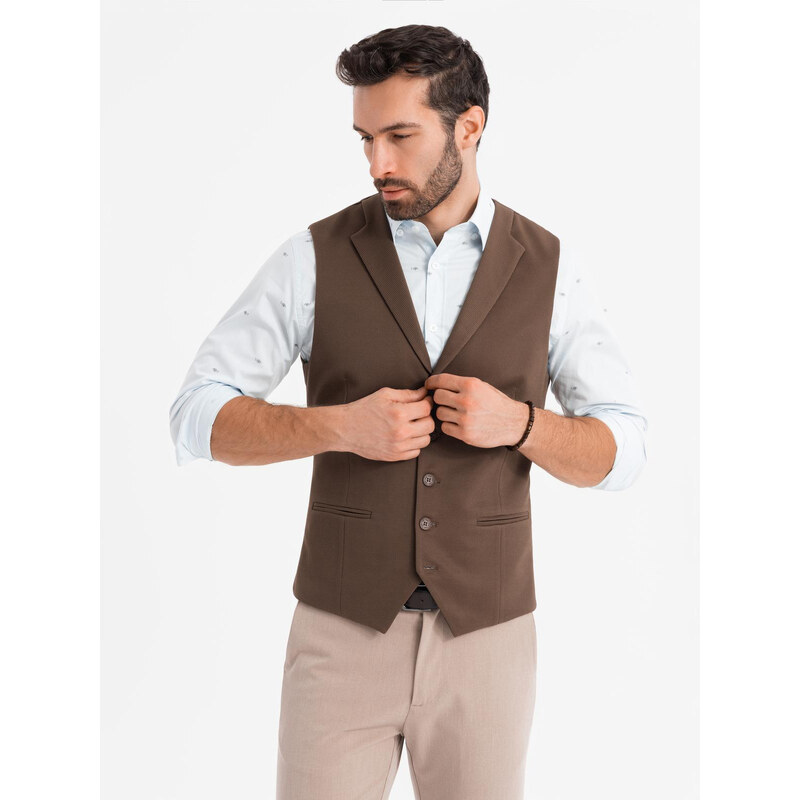 Ombre Fitted mens structured knit vest with lapels - brown 64791113