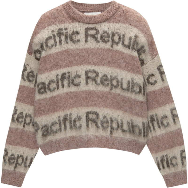 Pull&Bear Sveter krémová / tmavosivá / červená melírovaná 63152624