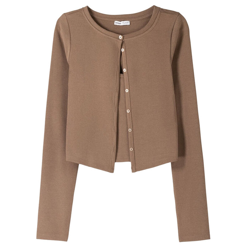 Bershka Kardigán tmavobéžová 63152946