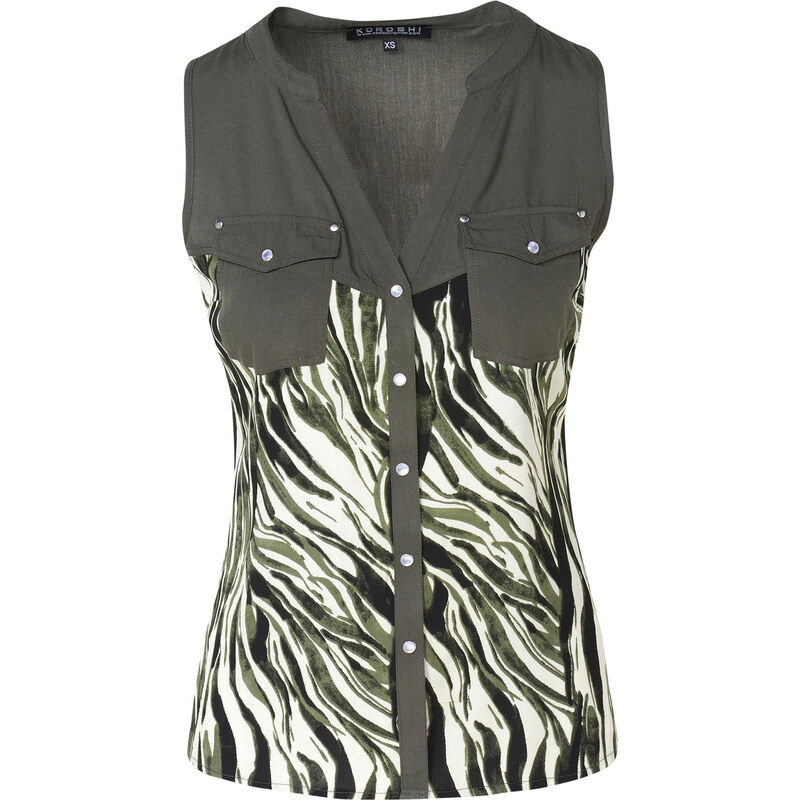 KOROSHI Blúzka tmavozelená / čierna / šedobiela 63153682