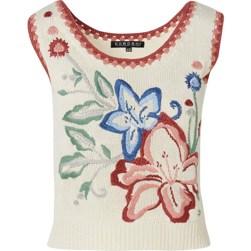 KOROSHI Vyšívaný top modrá / zelená / tmavočervená / prírodná biela 63155761