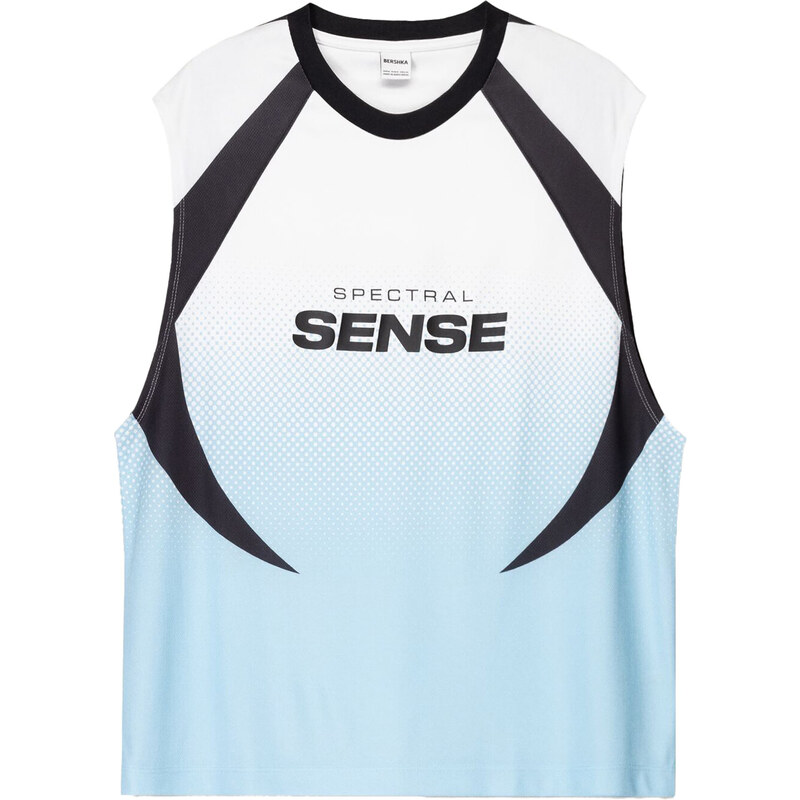 Bershka Tričko svetlomodrá / čierna / biela 63164967