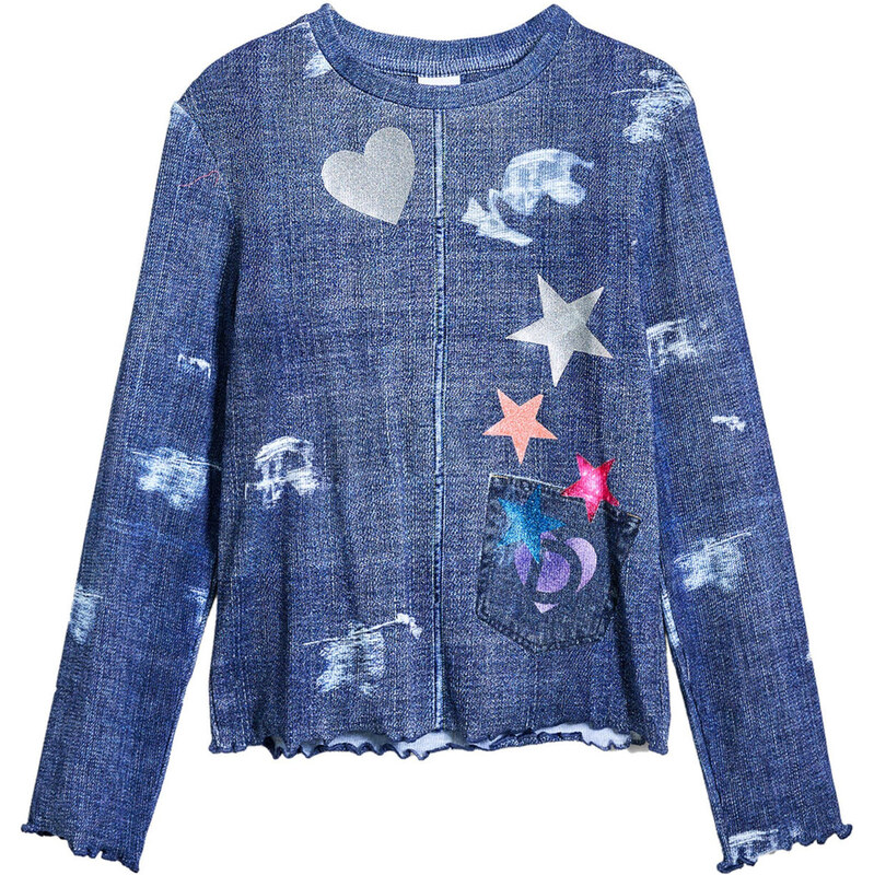 Desigual Tričko modrá denim / broskyňová / ružová / strieborná 63167861