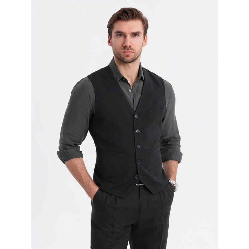 Ombre Clothing Elegantná čierna pánska vesta V1 BLZV-0146 63181877
