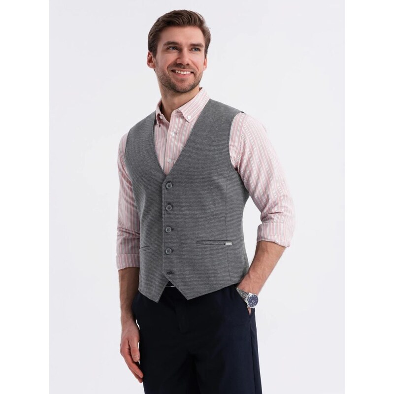 Ombre Clothing Módna elegantná grafitová pánska vesta V3 BLZV-0147 63189281