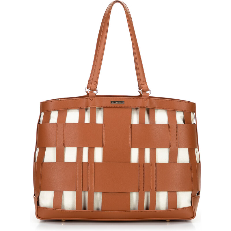 Wittchen Pletená shopperka z imitácie kože hnedá 66066601