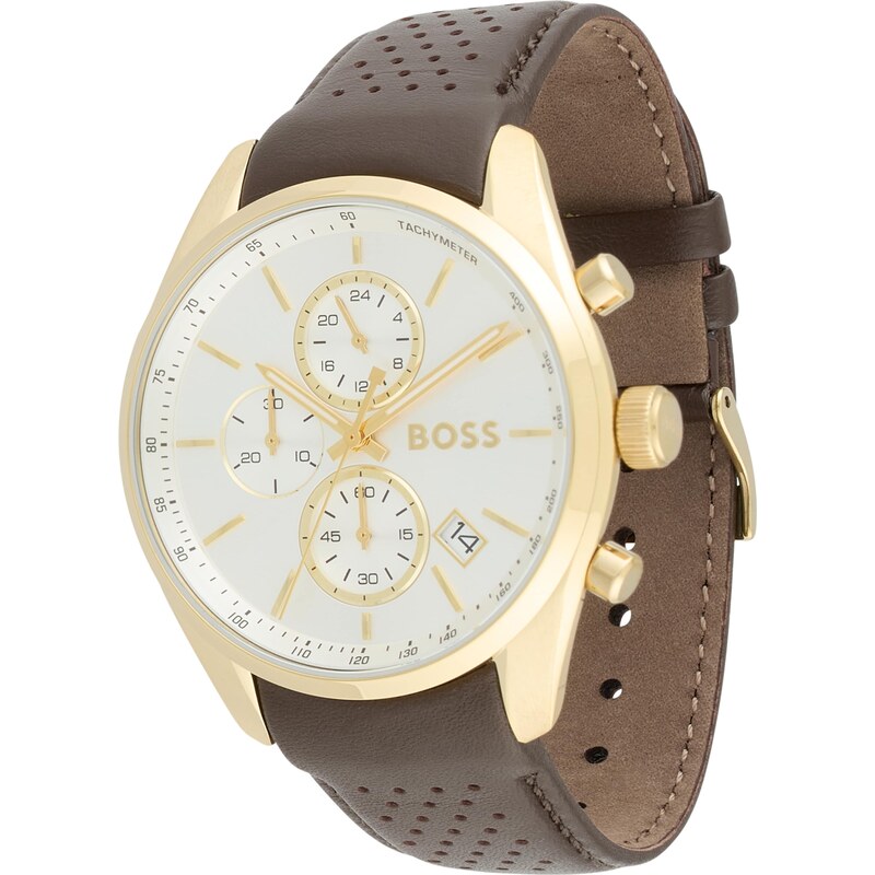 BOSS Analógové hodinky GRAND PRIX tmavohnedá / zlatá / biela 63199654