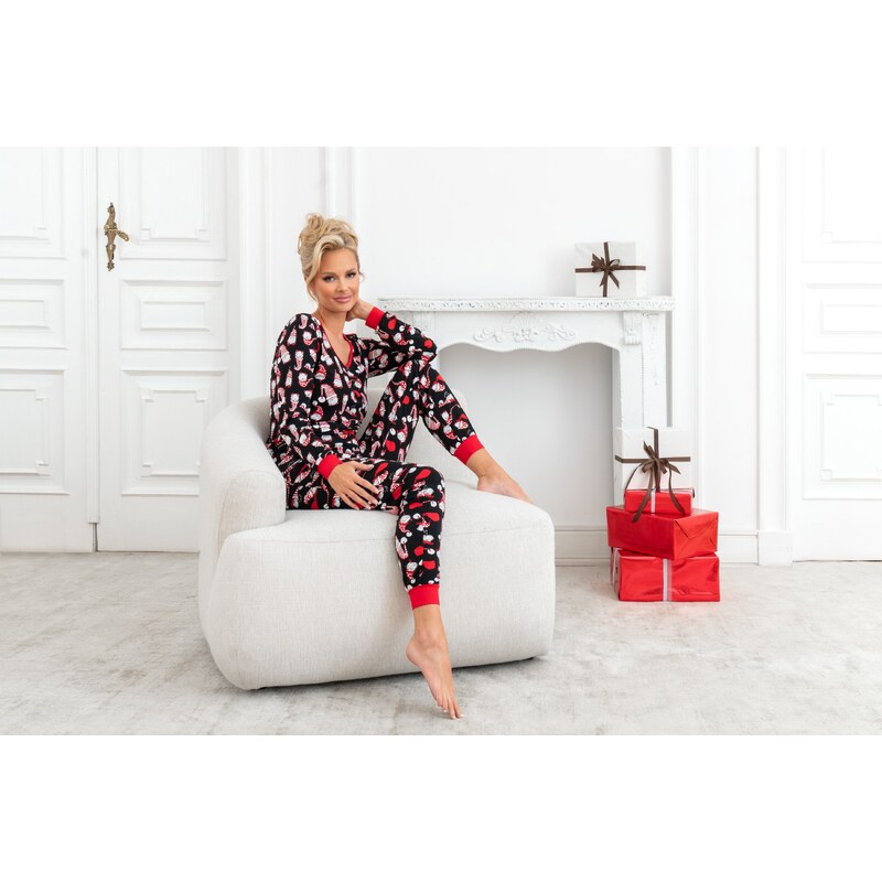 Donna Dámske bavlnené vianočné pyžamo Santi čierne, Farba čierna 63198310