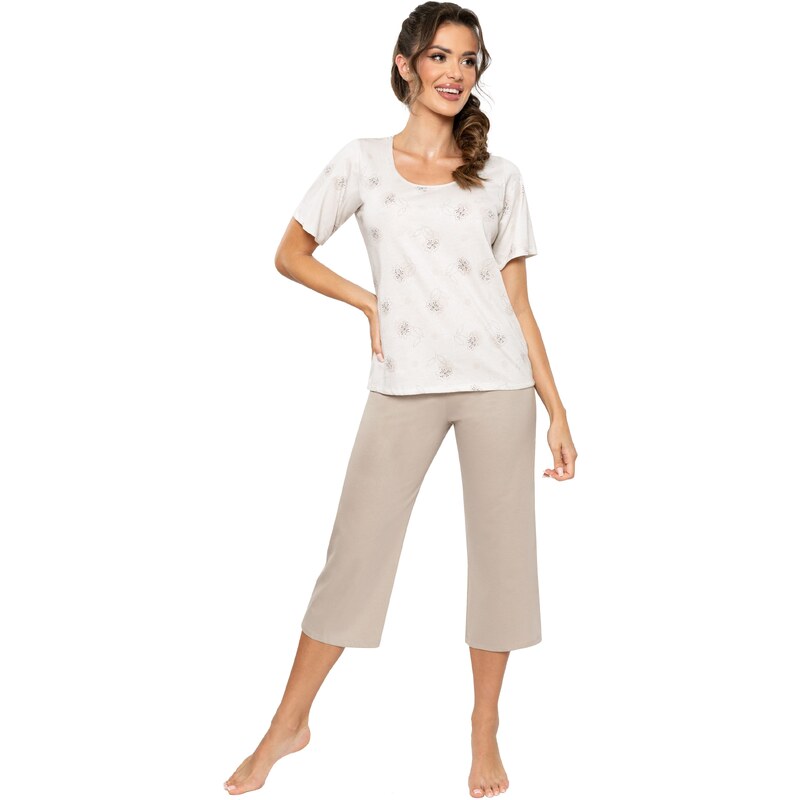 Donna Elegantné dámske bavlnené pyžamo 3/4 Sandi, Farba béžová 63198326