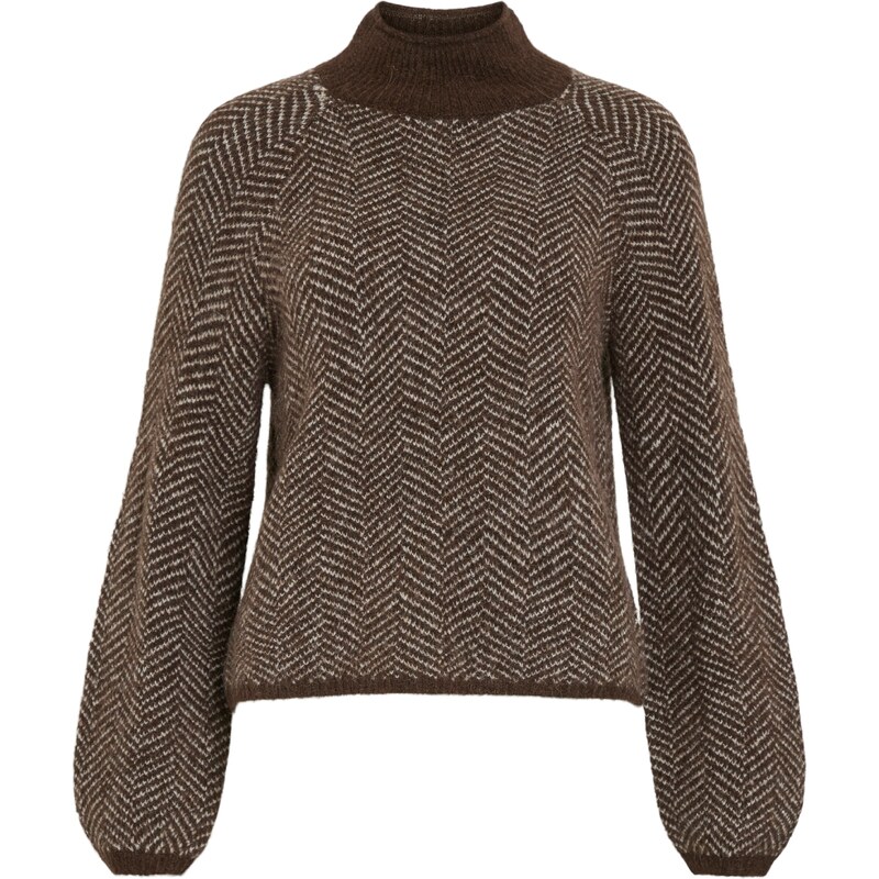 VILA Sveter Vilory tmavohnedá / biela 58421837