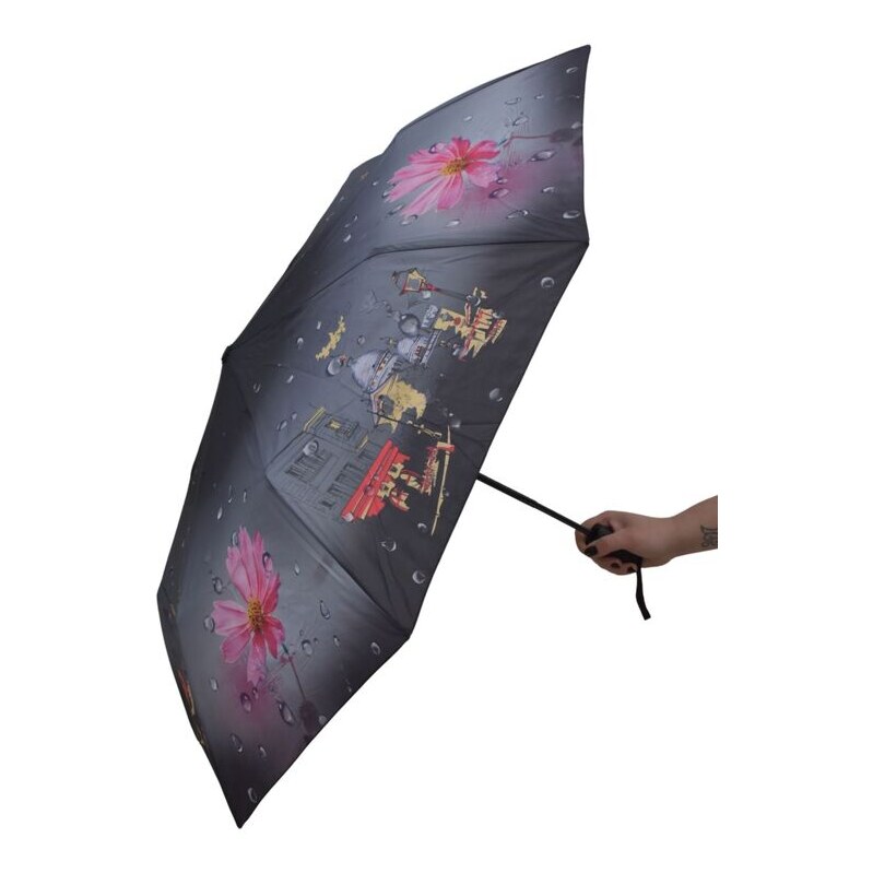 JOHN-C Sivo-ružový dáždnik s kvetinami ZOE 63226065