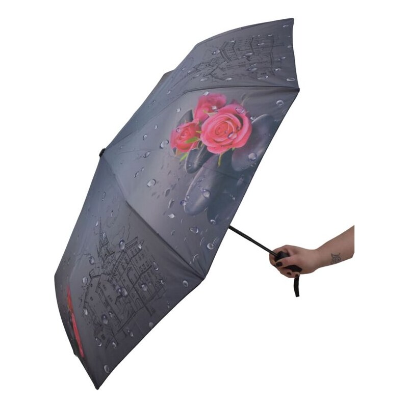 JOHN-C Tmavosivý dáždnik s kvetinami ZOE 63226066