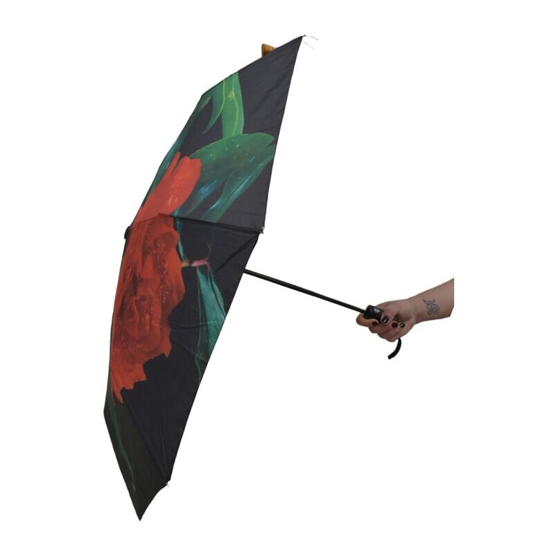 JOHN-C Čierny dáždnik s kvetinou BRELLA 63226073
