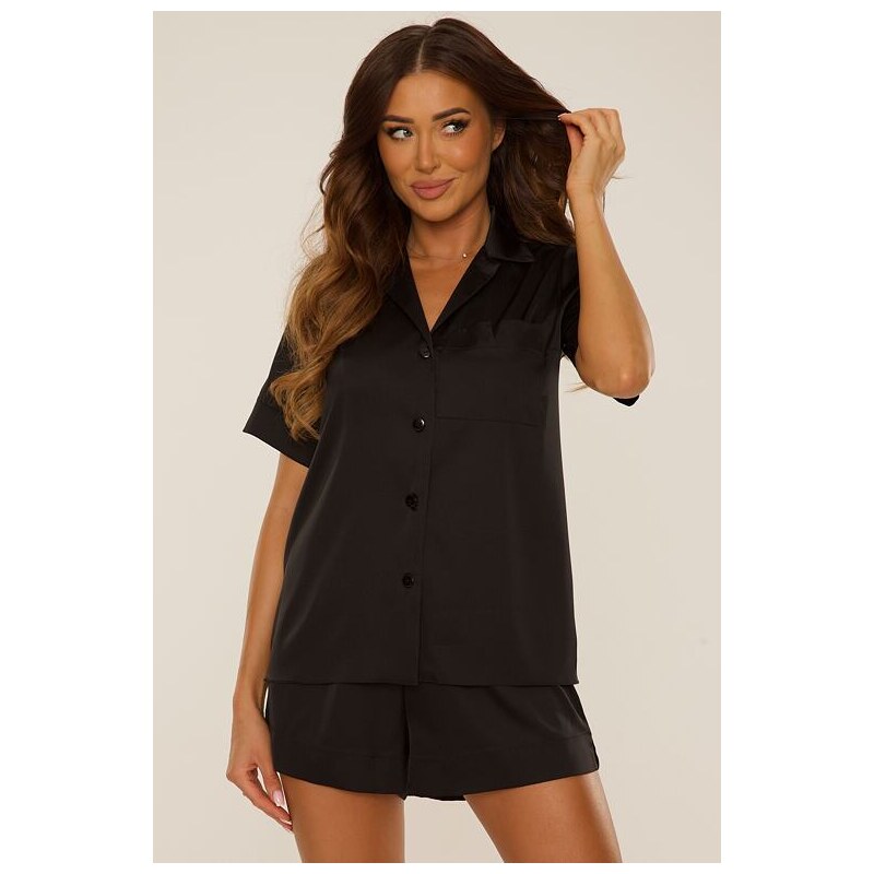 De Lafense Saténové dámske pyžamo Cordelia čierne 63248310