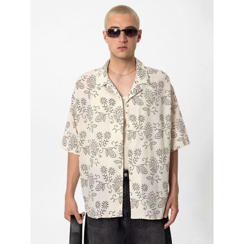 VAMOS CLO Košeľa Visalia béžová / čierna 60683130