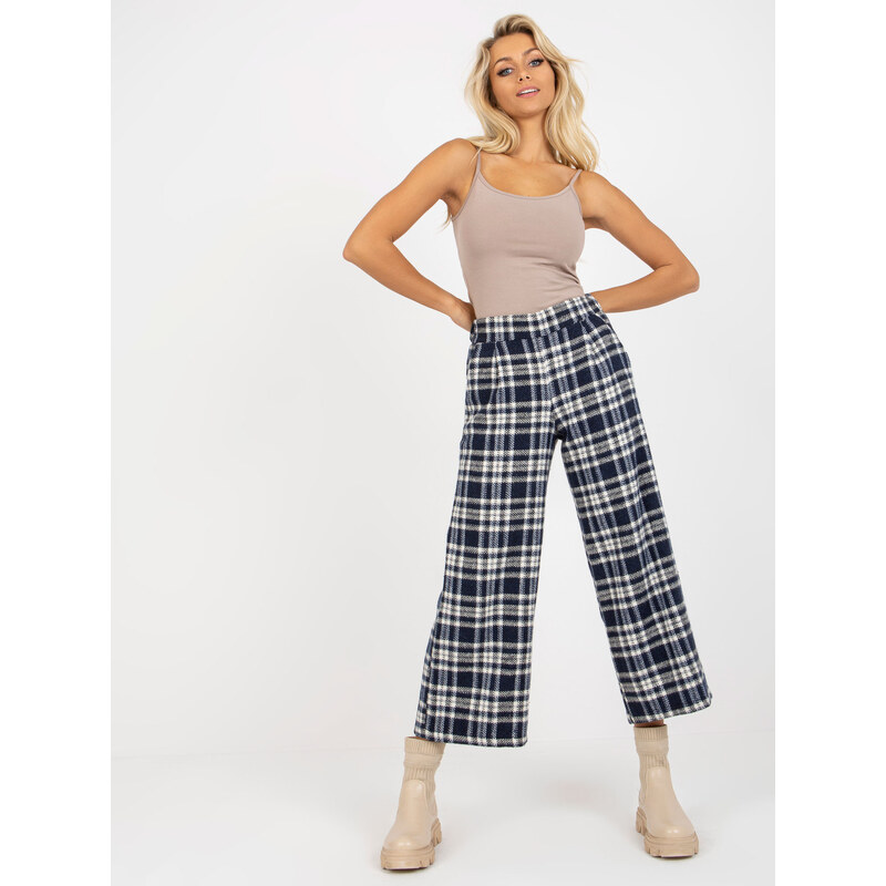 BASIC Široké modré kárované nohavice LK-SP-509097-2.35P-dark blue 36397237