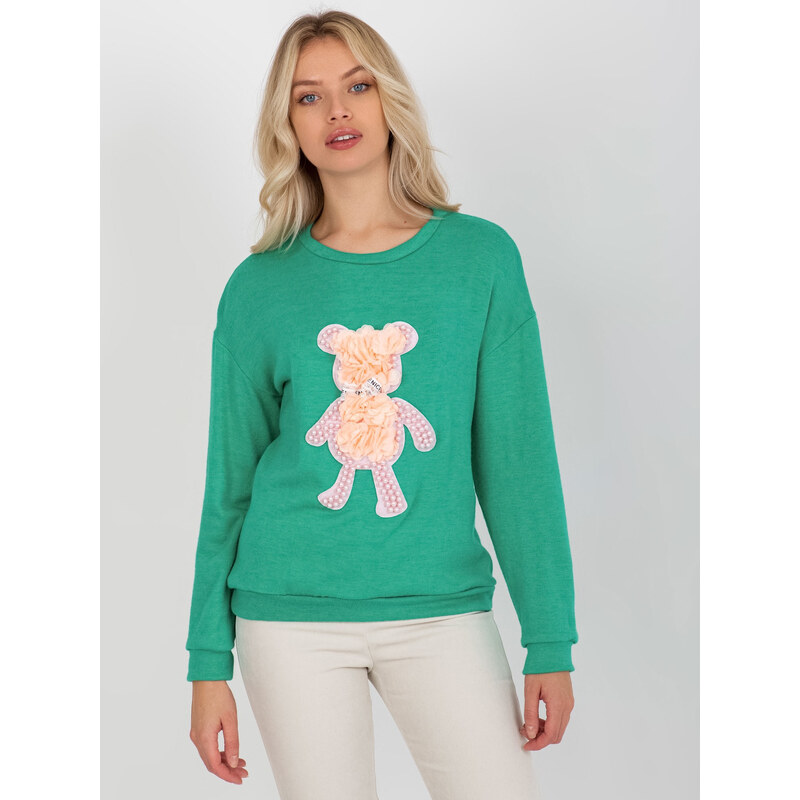 BASIC Zelená blúzka s trblietavou aplikáciou medvedíka LK-BZ-509067.15 36556064