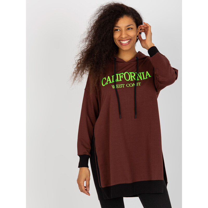 VITON Tmavohnedá dlhšia mikina s nápisom VI-BL-327.70P-dark brown 37113393