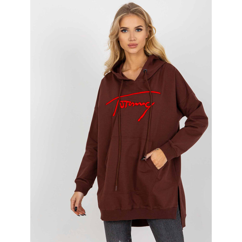 VITON Tmavohnedá dlhá mikina s rázporkami VI-BL-335.25X-dark brown 37266409