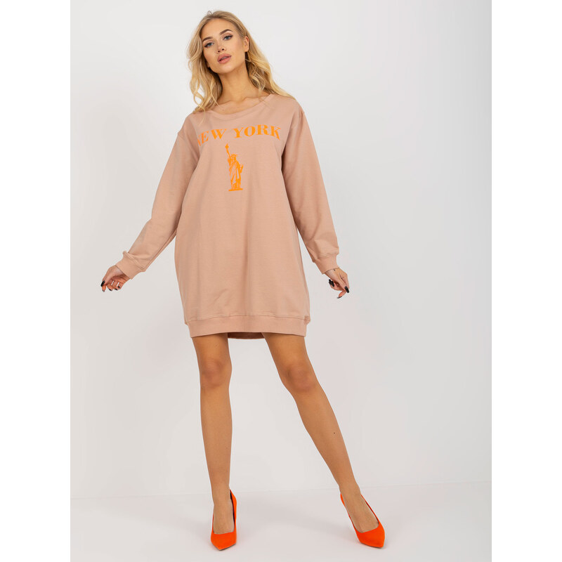 VITON Béžové mikinové šaty s oranžovou potlačou VI-BL-3212.15X-beige 37266423