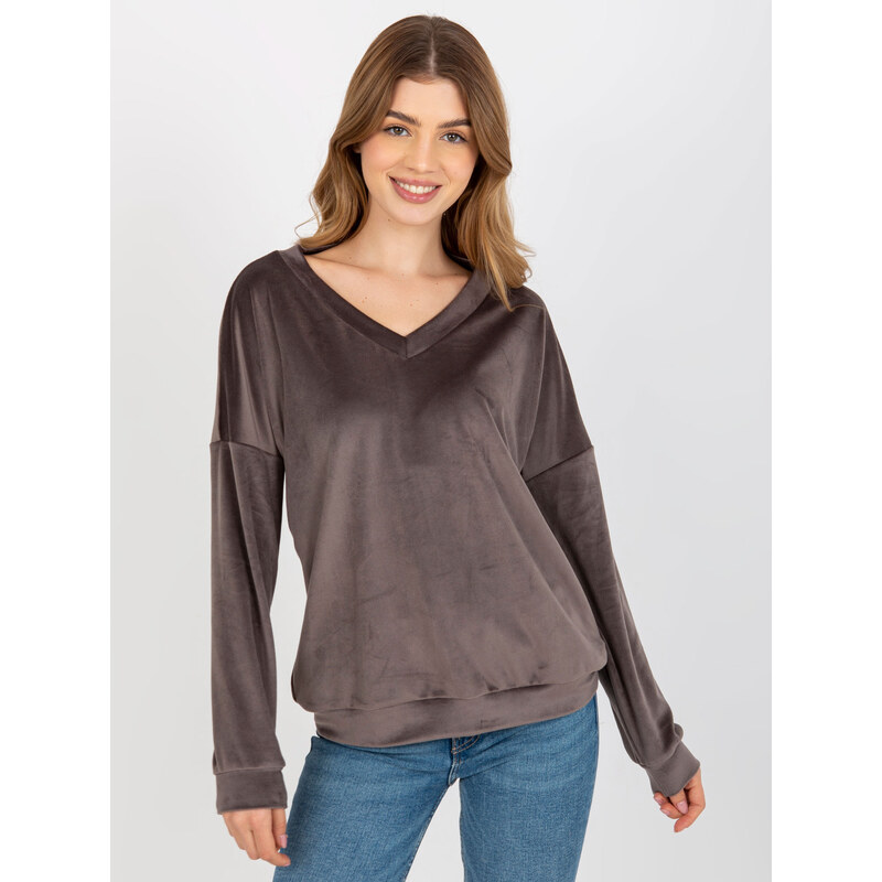 RELEVANCE Tmavosivá velúrová mikina s výstrihom RV-BL-8441.07P-dark 57951123