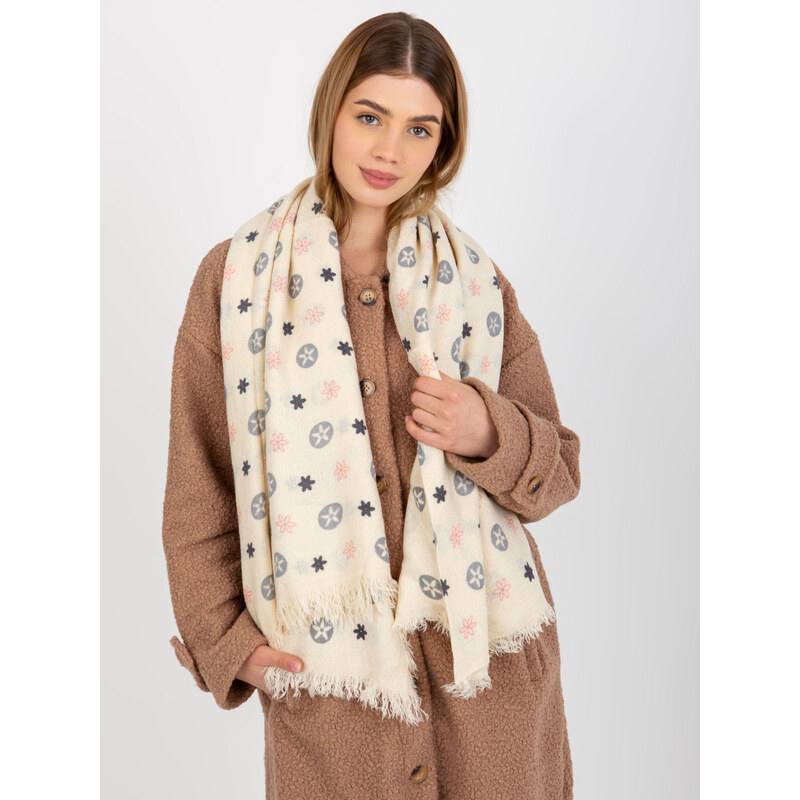 BASIC Smotanový šál so vzorom -AT-CH-23505-1.55-ecru 37378636