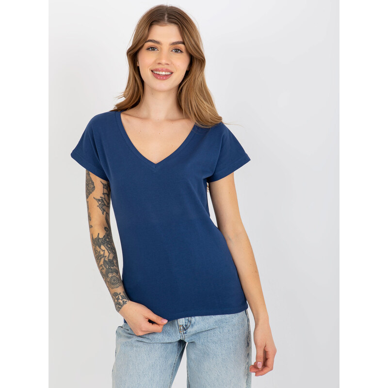 BASIC Tmavomodré dámske tričko s výstrihom VI-TS-035.01P-dark blue 37777992